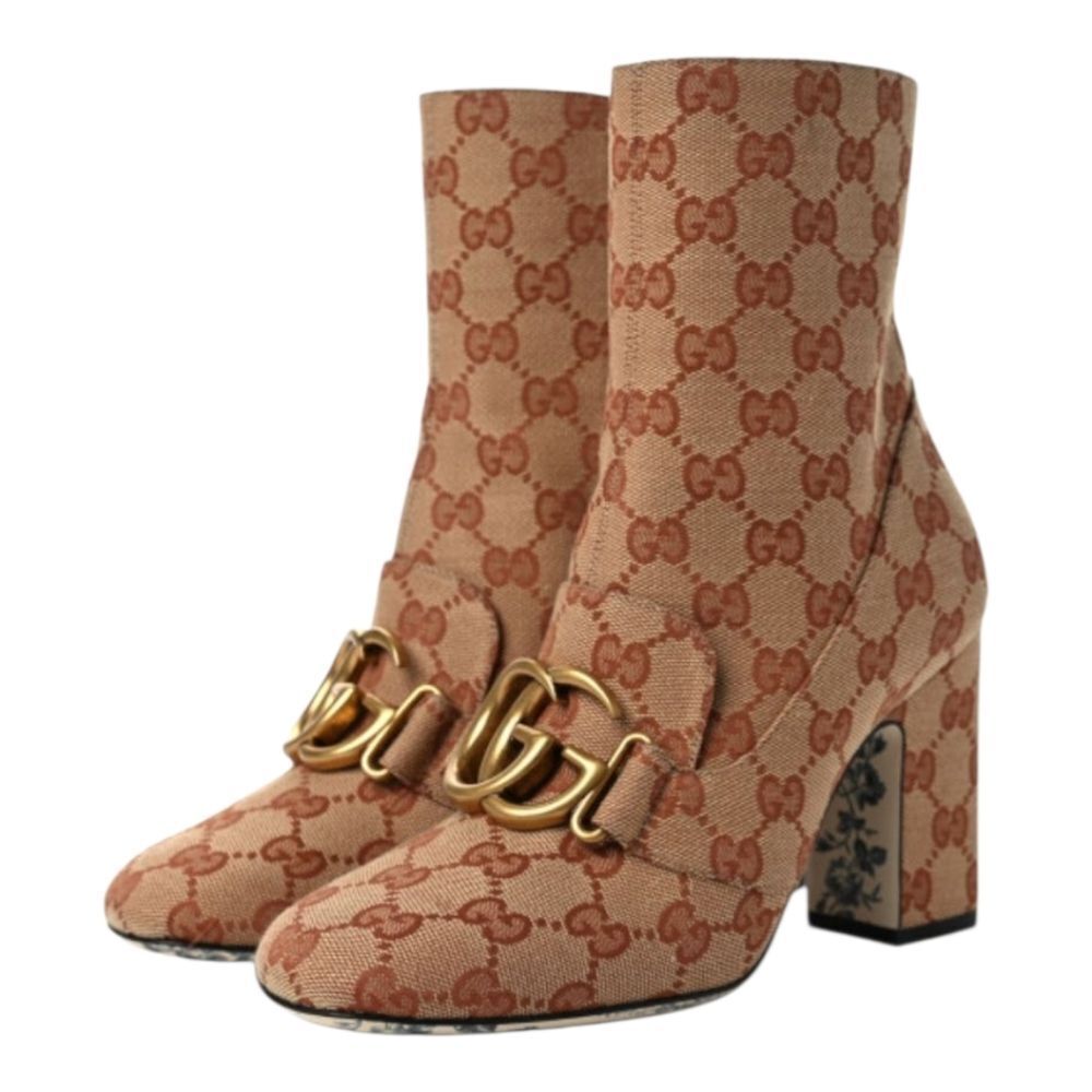 Gucci GG Monogram Victoire 95mm‎ Ankle Boots Beige Ruggine Rust Size EU 39
